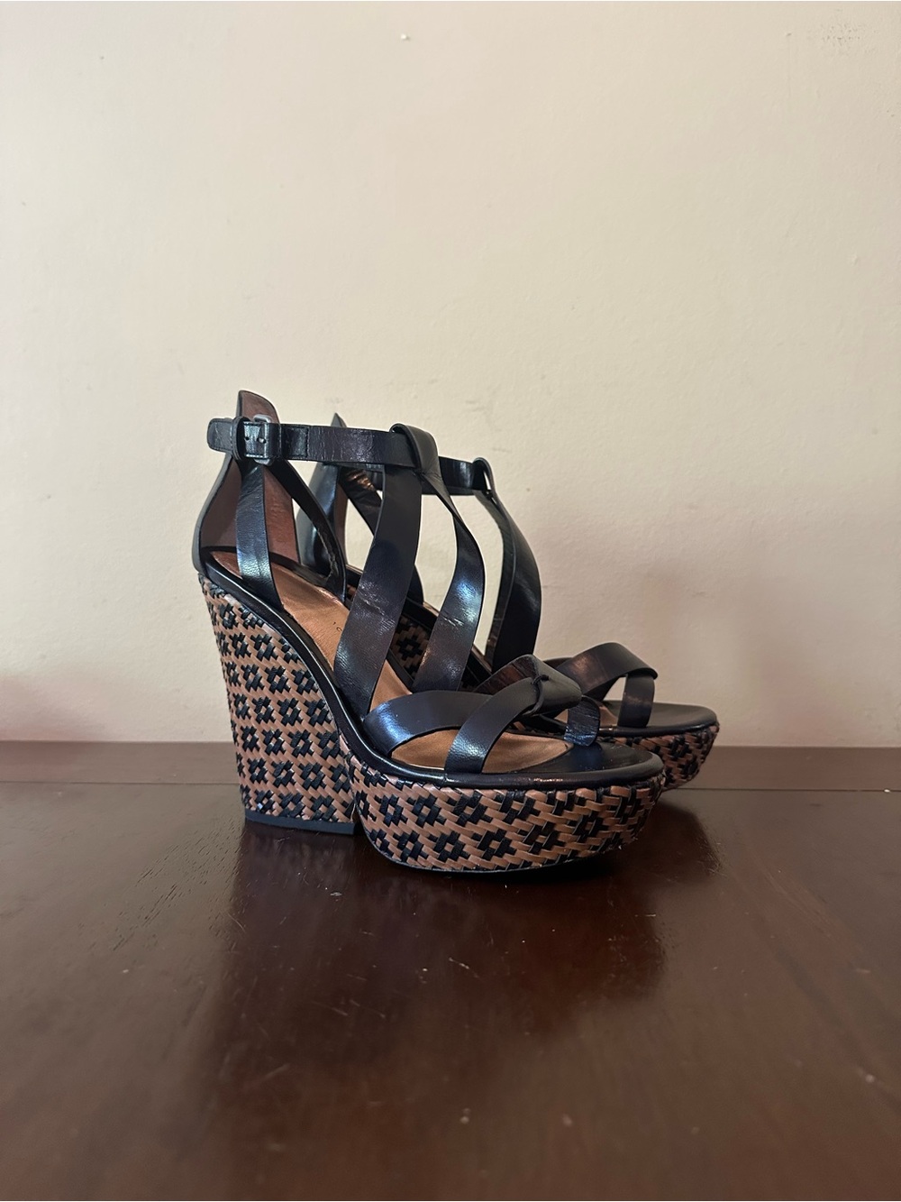 Marc by Marc Jacobs Black Strappy Woven Wedge Sandals Platform, Sz EU 39, US 8.5